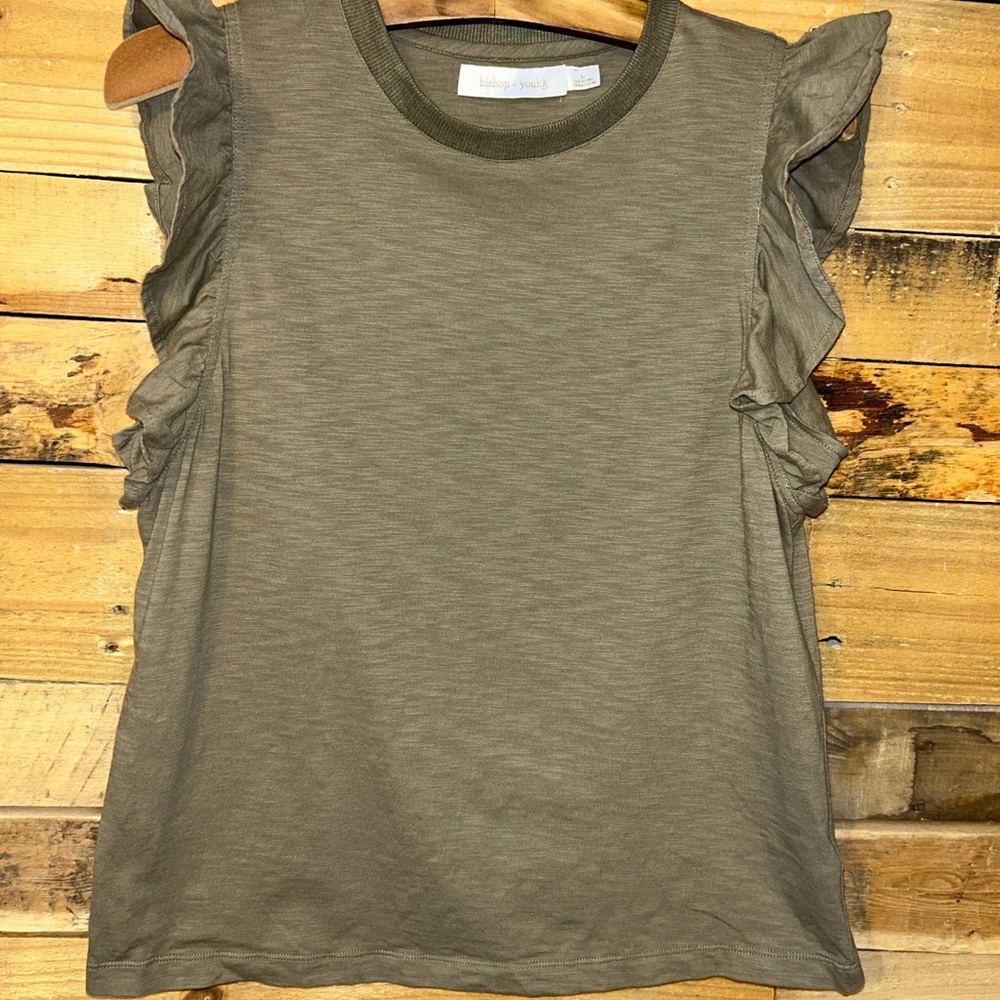 Bishop + Young SS Cotton Shirt Sz L Army Green